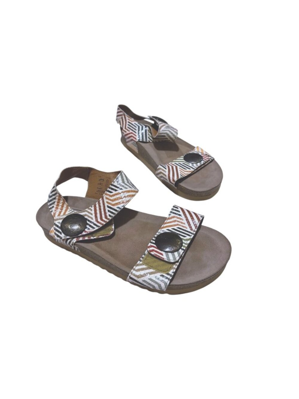 Taos Luckie Leather Sandal White Multicolor Striped Comfort Portugal Sz 8 - 8.5